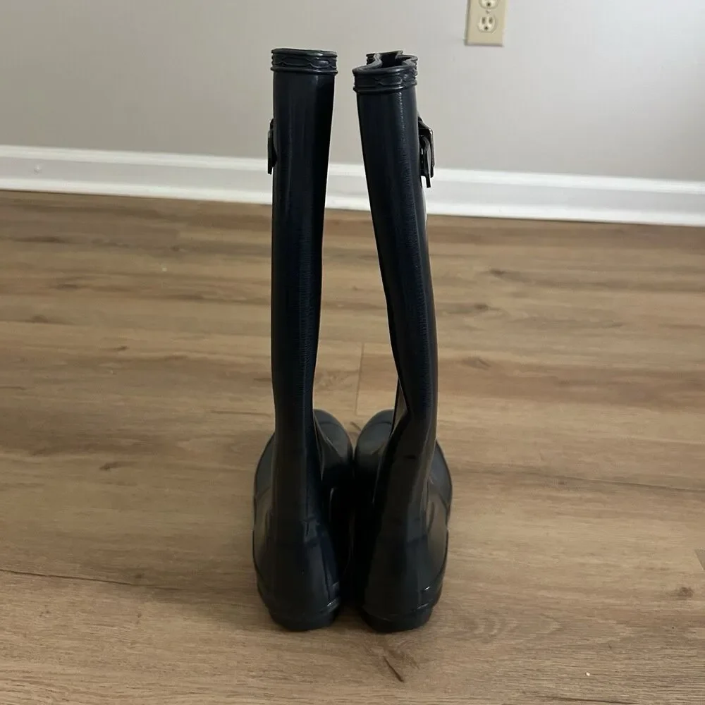 Hunter Original Tall Gloss Navy Blue Rain Wellington Boots Women's Size 6